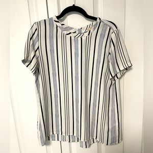 Ann Taylor Loft White & Navy Striped Blouse